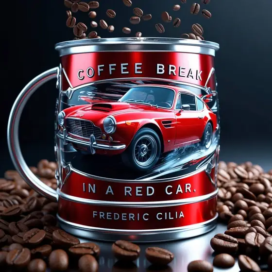 Pause cafe dans une voiture rouge